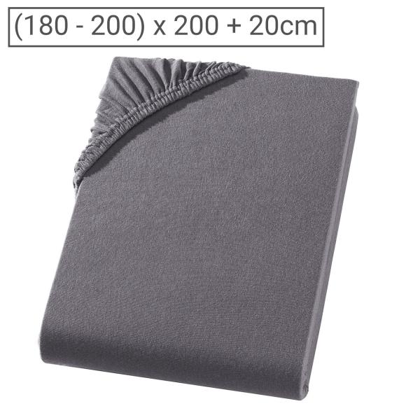 Boxspringbett-Topper Fixleintuch - Übergrösse 200x200 cm - Qualitäts-Jersey, Anthrazit, 100% Baumwolle, bis 20 cm Steg - Bügelfrei, 60° waschbar