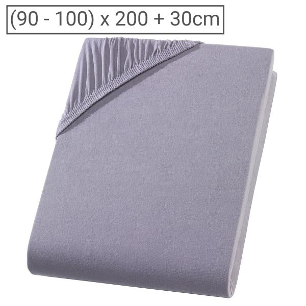 Einzelbett Premium Jersey Fixleintuch - 100% Baumwolle, grau, 90x200 cm - Öko-Tex Standard 100, atmungsaktiv, bügelfrei, bis 60° maschinenwaschbar, 30cm Steg