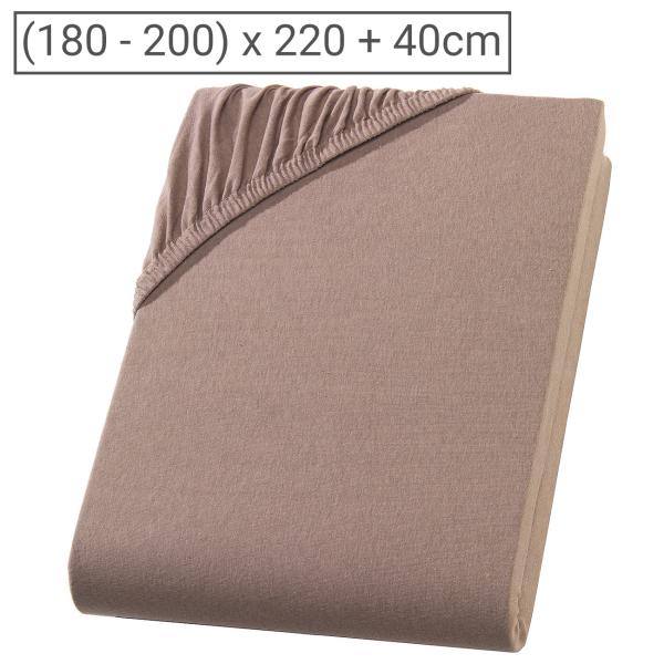 Wasser-/Boxspringbett Premium Qualitäts-Jersey Fixleintuch - 100% Heavy Baumwolle Öko-Tex - nougat 200x220 cm, 40 cm Steg