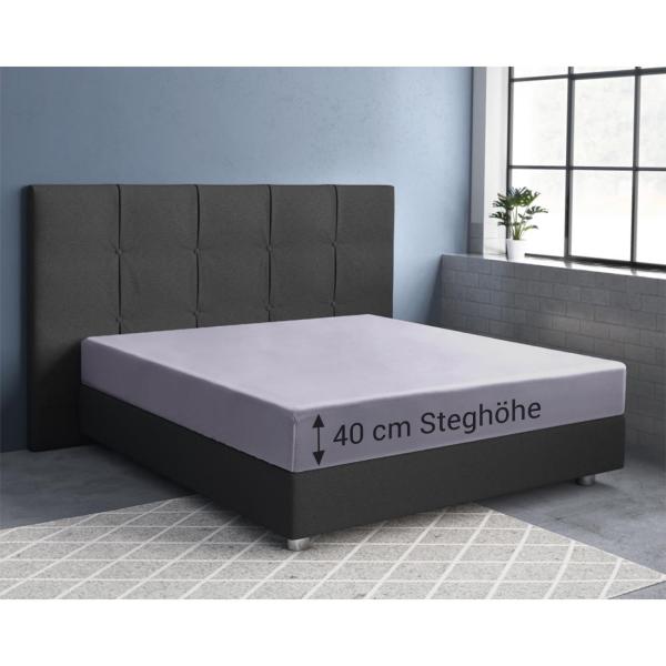 Wasser-/Boxspringbett Premium Jersey Fixleintuch – Grau 200x220 cm – 100% Heavy Baumwolle Öko-Tex – Atmungsaktiv & Bügelfrei – 40 cm Steg