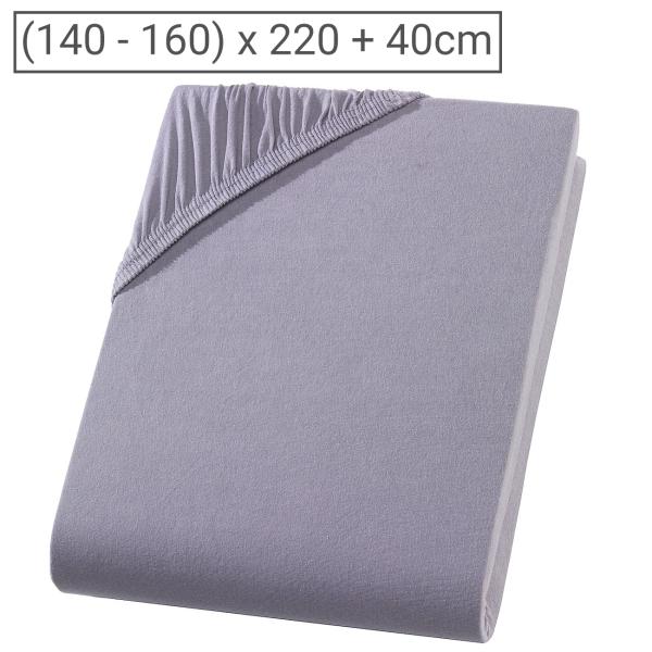 Wasser-/Boxspringbett Premium Jersey Fixleintuch - Grau, 160x220 cm - 100% Baumwolle - Öko-Tex Standard 100 - Hoher 40 cm Steg - Bügelfrei & 60° waschbar
