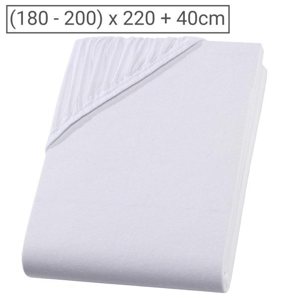 Superb Qualitäts-Jersey Fixleintuch - weiss 200x220cm für Wasser-/Boxspringbetten mit 40cm Steg - atmungsaktiv, bügelfrei, Öko-Tex Standard 100