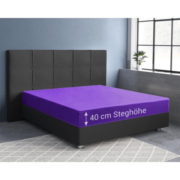 Superb Qualitäts-Jersey Fixleintuch - violett, 200x220 cm - für Wasser-/Boxspringbetten, 40cm Steg - 97% Baumwolle, Öko-Tex Standard 100 - bügelfrei, waschbar 60°C