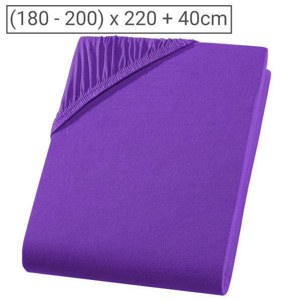 Superb Qualitäts-Jersey Fixleintuch - violett, 200x220 cm - für Wasser-/Boxspringbetten, 40cm Steg - 97% Baumwolle, Öko-Tex Standard 100 - bügelfrei, waschbar 60°C