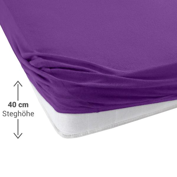 Wasser-/Boxspringbett Superb Qualitäts-Jersey Fixleintuch - Öko-Tex Standard 100, hautsympathisch & atmungsaktiv - aubergine, 200 x 220 cm, 40 cm Steg