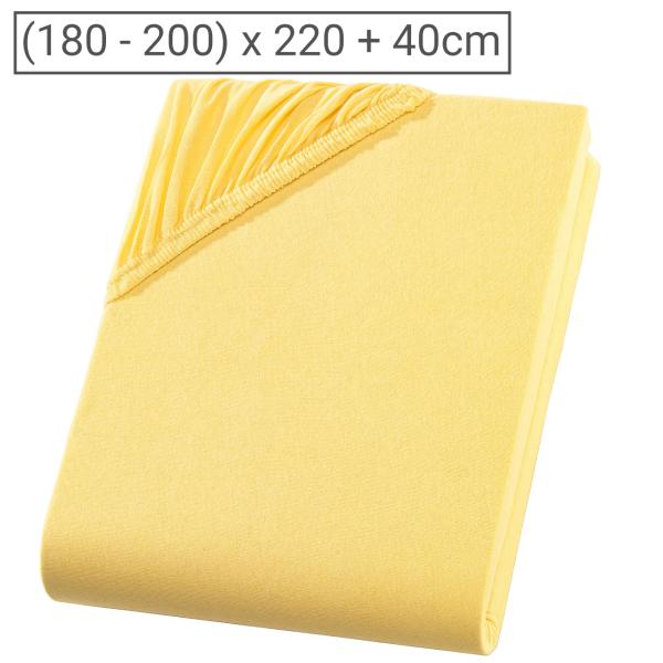 Superb Qualitäts-Jersey Fixleintuch - ideal für Wasserbett & Boxspringbett - 200x220 cm maisgelb - hoher Steg 40cm - 97% Baumwolle - Öko-Tex