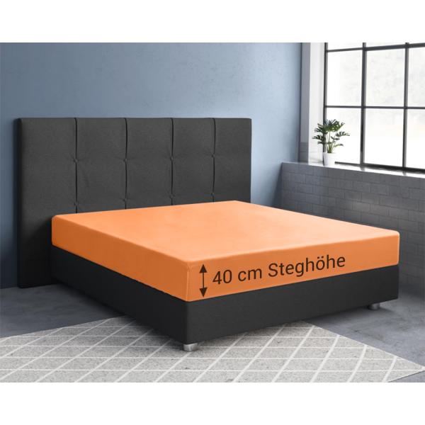 Superb Qualitäts-Jersey Fixleintuch – Wasserbett & Boxspringbett (180-200x220 cm) – 40 cm hoher Steg - Baumwolle/Elasthan, orange, Öko-Tex