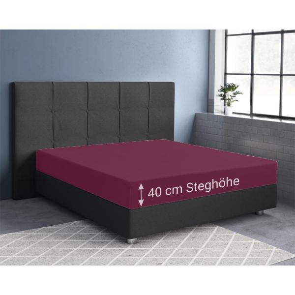 Superb Qualitäts-Jersey Fixleintuch bordeaux - Wasser-/Boxspringbett geeignet - 180-200x220cm - 40cm Steg - 97% Baumwolle - Öko-Tex Standard 100