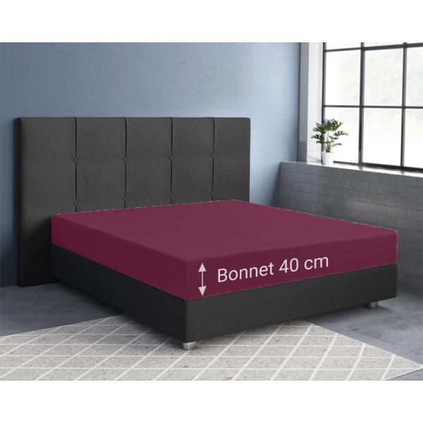 Superb Qualitäts-Jersey Fixleintuch bordeaux - Wasser-/Boxspringbett geeignet - 180-200x220cm - 40cm Steg - 97% Baumwolle - Öko-Tex Standard 100