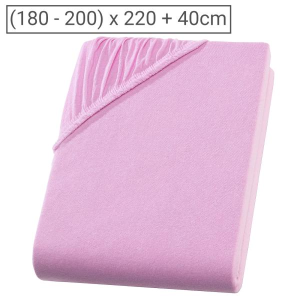 Superb Qualitäts-Jersey Fixleintuch – für Wasserbett & Boxspringbett – rosa – 180-200 x 220 cm – 40 cm Steg – 97% Baumwolle – Öko-Tex Standard 100