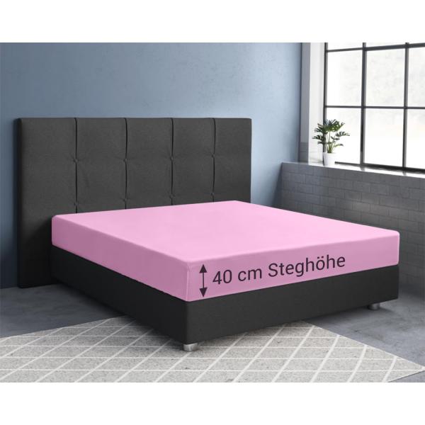 Superb Qualitäts-Jersey Fixleintuch – für Wasserbett & Boxspringbett – rosa – 180-200 x 220 cm – 40 cm Steg – 97% Baumwolle – Öko-Tex Standard 100