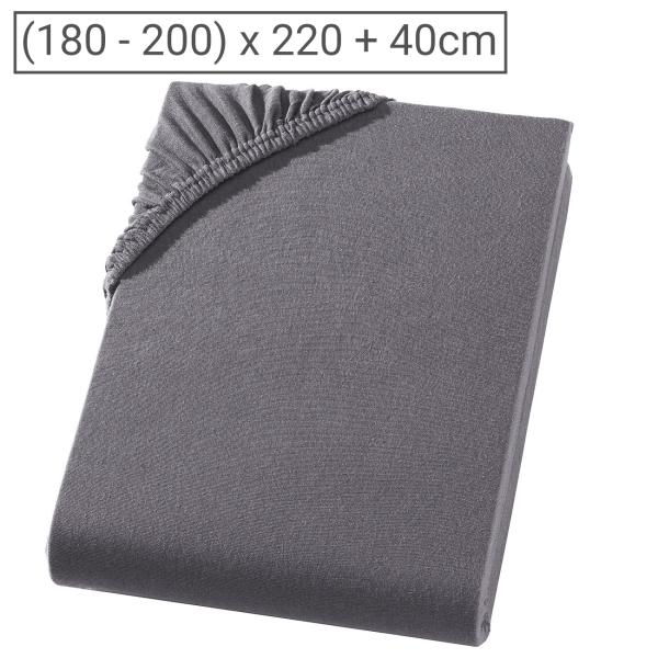 Superb Qualitäts-Jersey Fixleintuch - für Wasser-/Boxspringbett - anthrazit - 200x220 cm - 40 cm Steg - 97% Baumwolle - Öko-Tex 100 - bügelfrei