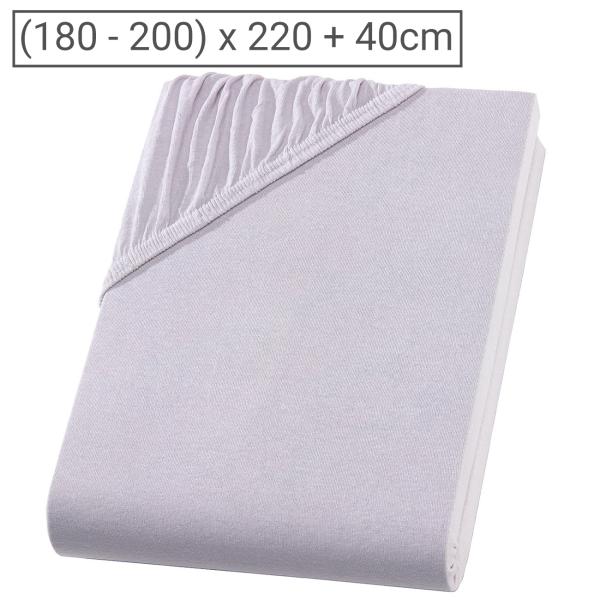 Superb Qualitäts-Jersey Fixleintuch – Wasserbett & Boxspringbett - silber - 200x220 cm - 40 cm Steg - 97% Baumwolle - Öko-Tex Standard 100