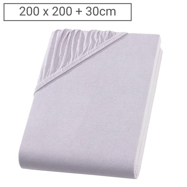 Übergrösse Qualitäts-Jersey Fixleintuch - 100% Baumwolle Öko-Tex Standard 100 - Silber 200x200 cm - Hautsympathisch, atmungsaktiv, bügelfrei