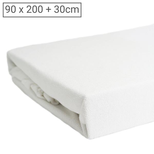 Luxus Frottee Fixleintuch - Einzelbett Spannbettlaken 90x200 cm - Öko-Tex Standard 100 - 80% Baumwolle 20% Mikrofaser - Weiss - Atmungsaktiv - Bügelfrei