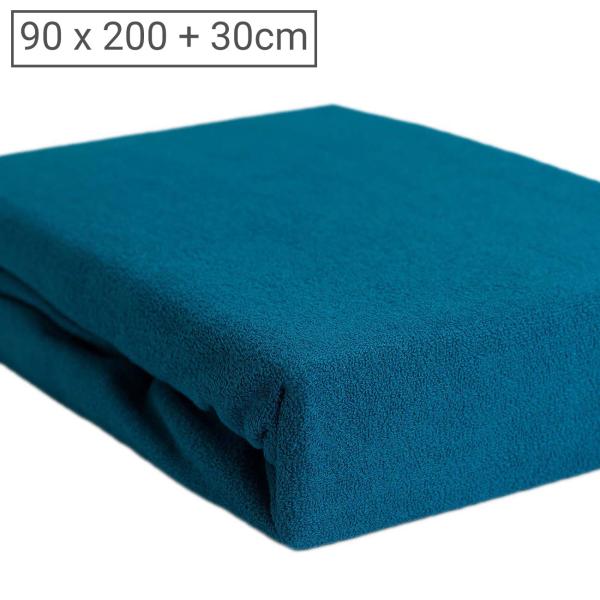 Einzelbett Luxus Frottee Fixleintuch - 90x200 cm - Hautsympathisch, atmungsaktiv, Öko-Tex Standard 100, bügelfrei - Petrol - 80% Baumwolle