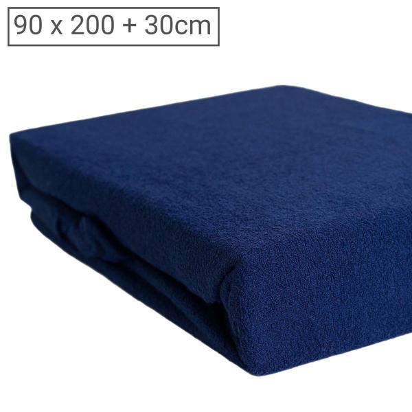 Einzelbett Luxus Frottee Fixleintuch - 90x200cm marine - 80% Baumwolle, 20% Mikrofaser - Öko-Tex Standard 100 - Hautsympathisch & bügelfrei