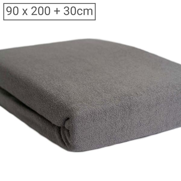 Einzelbett Luxus Frottee Fixleintuch 90x200cm - Warm, flauschig & atmungsaktiv - 80% Baumwolle/20% Mikrofaser - Öko-Tex Standard 100 - Grau