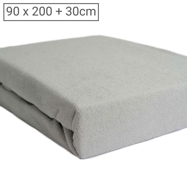 Einzelbett Frottee Fixleintuch Luxus - Kuschelig warm & hautsympathisch - 90x200cm - 80% Baumwolle, 20% Mikrofaser - Silber - Öko-Tex Standard 100