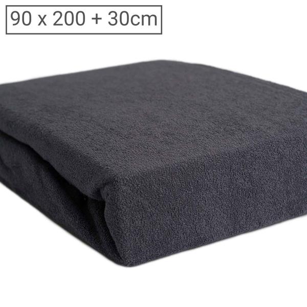 Luxus Frottee Fixleintuch 90x200cm anthrazit - Einzelbett Spannbetttuch - Öko-Tex Standard 100, 80% Baumwolle, 20% Mikrofaser - Bügelfrei, 60° waschbar