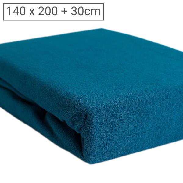 Doppelbett Luxus Frottee Fixleintuch - 140x200cm Petrol - 80% Baumwolle, 20% Mikrofaser - Öko-Tex Standard 100 - Bügelfrei, 60°C waschbar - Für warme Nächte