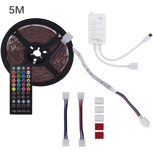 LED Streifen, WLAN, RGB, 5m, 150 LEDs, 16 Mio Farben, Fernbedienung, App-, Sprach- u. Sound-Steuerung, komp. zu Google, Siri, Alexa, Tuya 