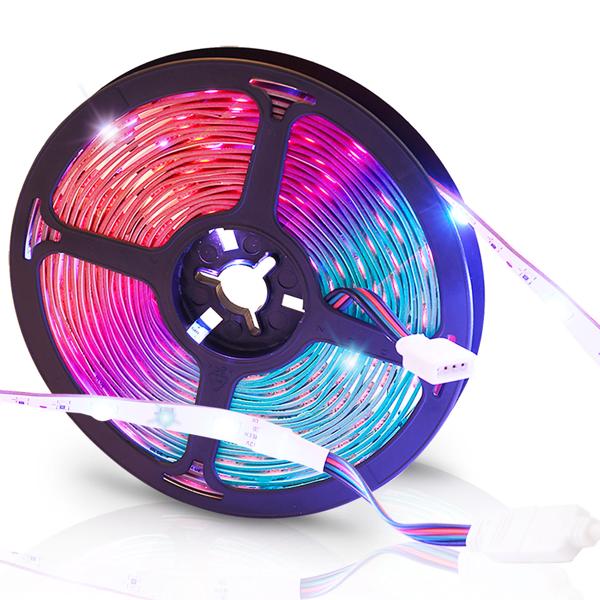 LED Streifen, WLAN, RGB, 5m, 150 LEDs, 16 Mio Farben, Fernbedienung, App-, Sprach- u. Sound-Steuerung, komp. zu Google, Siri, Alexa, Tuya 