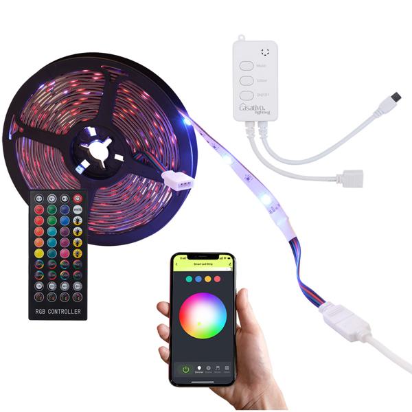 LED Streifen, WLAN, RGB, 5m, 150 LEDs, 16 Mio Farben, Fernbedienung, App-, Sprach- u. Sound-Steuerung, komp. zu Google, Siri, Alexa, Tuya 