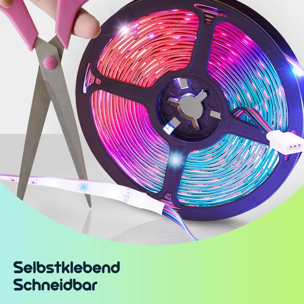 LED Streifen, WLAN, RGB, 5m, 150 LEDs, 16 Mio Farben, Fernbedienung, App-, Sprach- u. Sound-Steuerung, komp. zu Google, Siri, Alexa, Tuya 