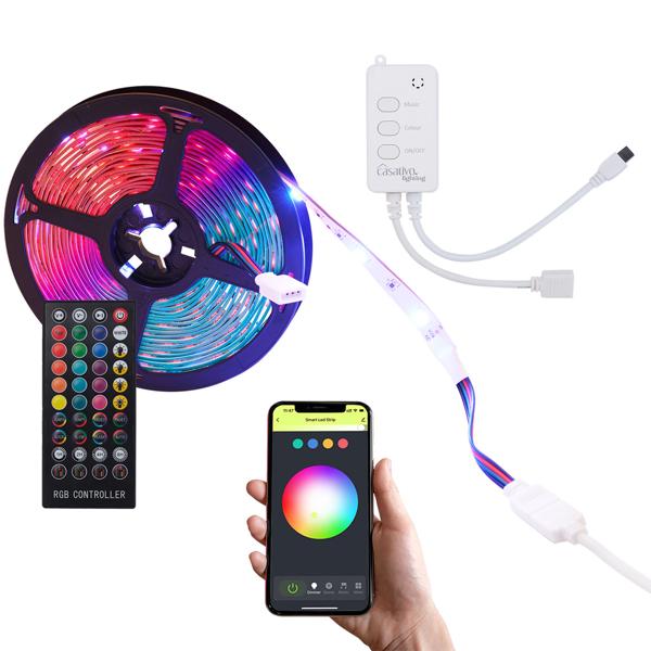 LED Streifen, WLAN, RGB, 5m, 150 LEDs, 16 Mio Farben, Fernbedienung, App-, Sprach- u. Sound-Steuerung, komp. zu Google, Siri, Alexa, Tuya 