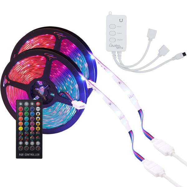LED Streifen, WLAN, RGB, 10m, 300 LEDs, 16 Mio Farben, Fernbedienung, App-, Sprach- u. Musik-Steuerung, komp. zu Google, Siri, Alexa, Tuya 
