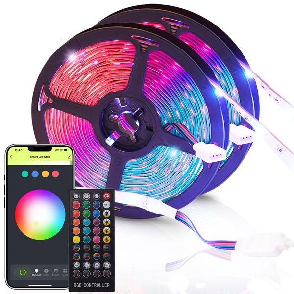 LED Streifen, WLAN, RGB, 10m, 300 LEDs, 16 Mio Farben, Fernbedienung, App-, Sprach- u. Musik-Steuerung, komp. zu Google, Siri, Alexa, Tuya 