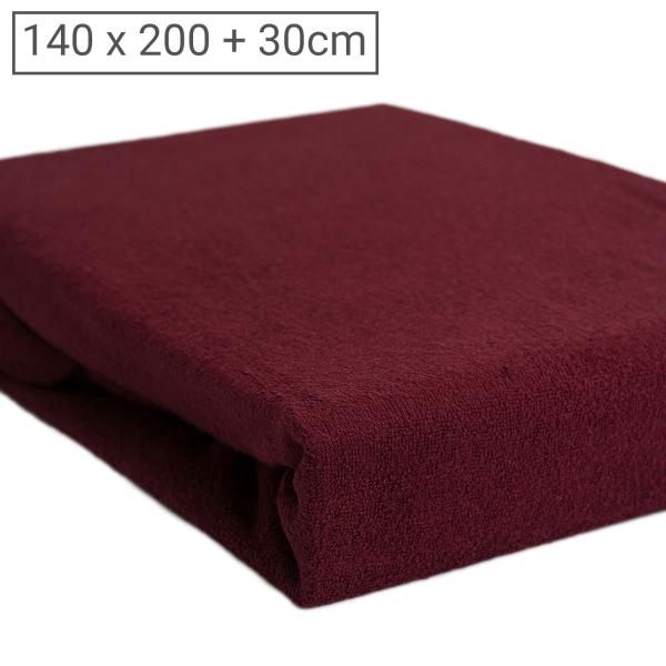 Luxus Frottee Doppelbett Fixleintuch - Bordeaux, 140x200cm - 80% Baumwolle, 20% Mikrofaser - Öko-Tex 100 - Elastisch, warm & atmungsaktiv - Bügelfrei