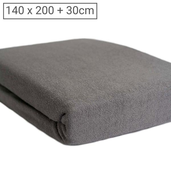 Luxus Frottee Fixleintuch 140x200cm - ideal für Doppelbetten - warm, bügelfrei, atmungsaktiv, Öko-Tex - 80% Baumwolle, 20% Mikrofaser - grau