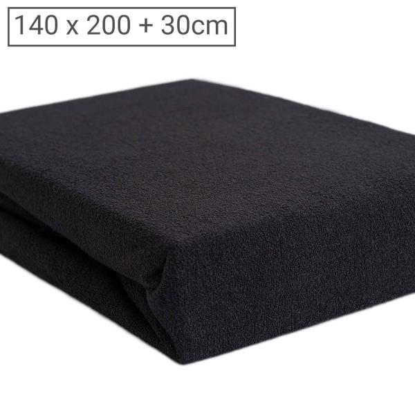 Luxus Frottee Fixleintuch - Doppelbett 140x200 cm - Schwarz - 80% Baumwolle, 20% Mikrofaser - Öko-Tex Standard 100 - bügelfrei & langlebig