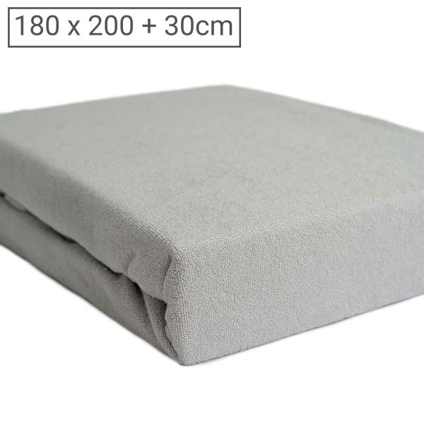 Luxus Frottee Fixleintuch 180x200 cm - warmes Spannbettlaken für Doppelmatratzen - 80% Baumwolle, 20% Mikrofaser - Silber, Öko-Tex 100, bügelfrei