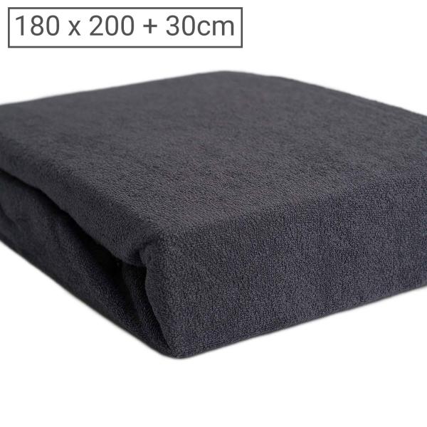 Luxus Frottee Fixleintuch 180x200cm - Warm & hautsympathisch für Doppelmatratzen - 80% Baumwolle, 20% Mikrofaser, anthrazit - Öko-Tex, bügelfrei