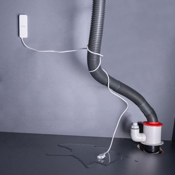 WLAN-Wassermelder mit externem Sensor, weiss, Wassersensor für Tuya oder SmartLife App, weltweite Benachrichtigung, Alarmfunktion