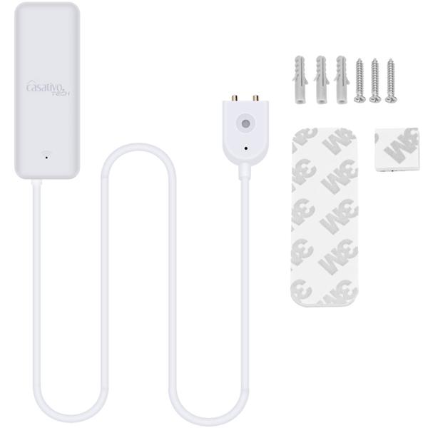 WLAN-Wassermelder mit externem Sensor, weiss, Wassersensor für Tuya oder SmartLife App, weltweite Benachrichtigung, Alarmfunktion