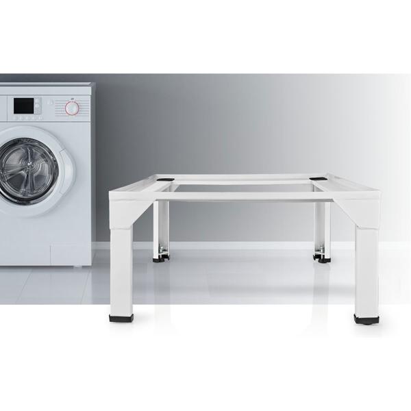 Hochwertiges Untergestell für Waschmaschine & Trockner: Rücken- & bodenschonend, bis 150kg, weisses Metall. Stabil & entlastend im Haushalt
