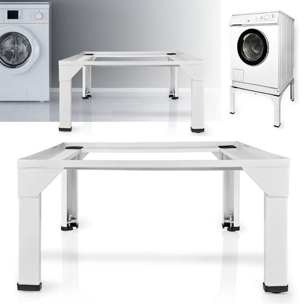 Hochwertiges Untergestell für Waschmaschine & Trockner: Rücken- & bodenschonend, bis 150kg, weisses Metall. Stabil & entlastend im Haushalt