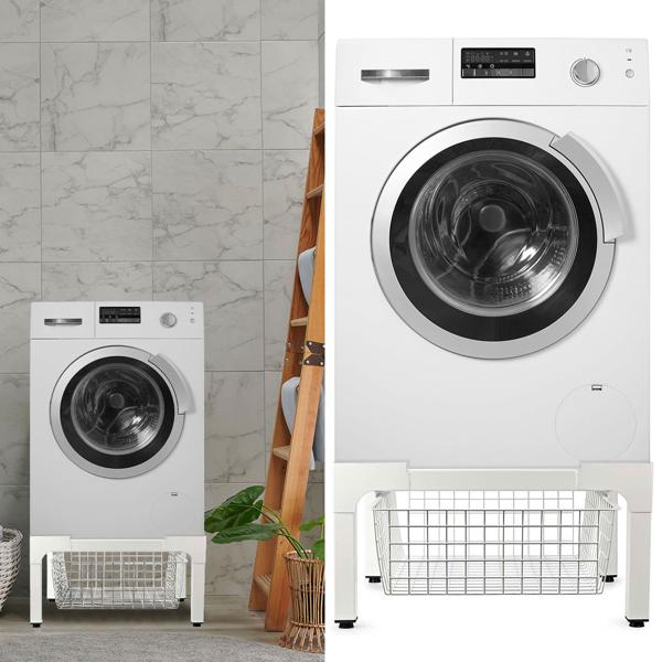 Hochwertiges Untergestell für Waschmaschine/Trockner mit Ablagekorb, bis 200kg – Stabil, rückenschonend & platzsparend