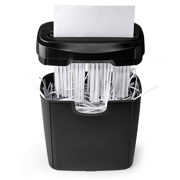 Sicherer Aktenvernichter mit DIN P-2 Sicherheit: Streifenschnitt (6mm) für A4-Papier u. Kreditkarten, schwarz–für den Schutz Ihrer persönlichen Daten