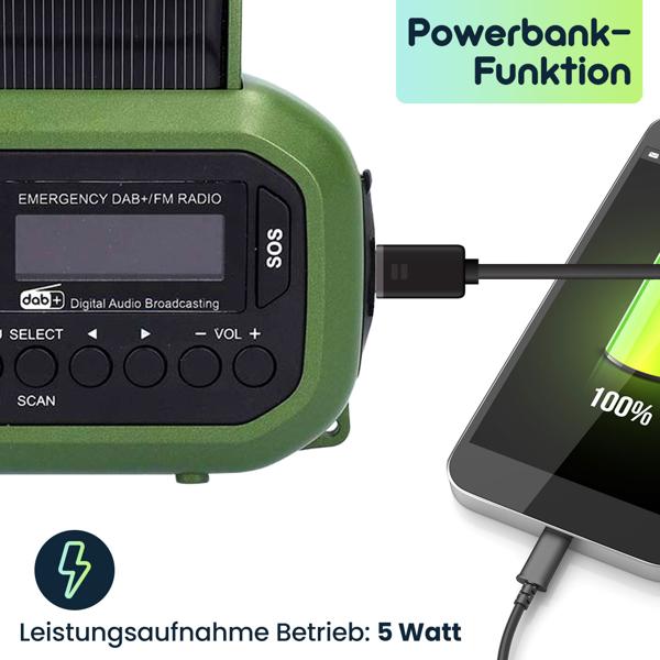 Notfallradio mit DAB+/UKW, Kurbelradio, LED-Lampe & SOS-Funktion – ideal für Krisenvorsorge & Outdoor, integrierte Powerbank für Notfallstrom