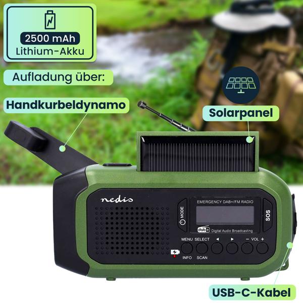 Notfallradio mit DAB+/UKW, Kurbelradio, LED-Lampe & SOS-Funktion – ideal für Krisenvorsorge & Outdoor, integrierte Powerbank für Notfallstrom