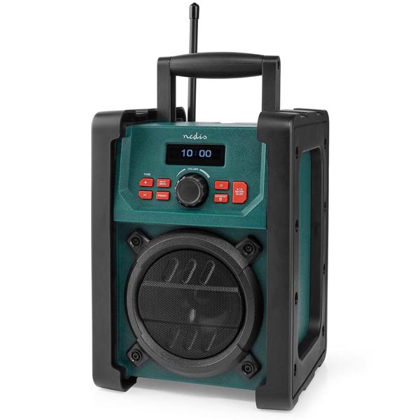 Robustes DAB+ Baustellenradio mit Bluetooth – IP65 wetterfest, 15W, Batterie oder Netzbetrieb, grün-schwarz, für Baustelle & Werkstatt