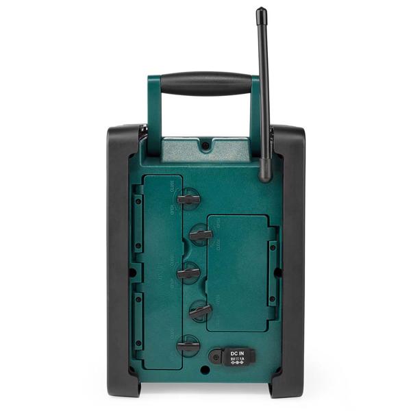 Robustes DAB+ Baustellenradio mit Bluetooth – IP65 wetterfest, 15W, Batterie oder Netzbetrieb, grün-schwarz, für Baustelle & Werkstatt