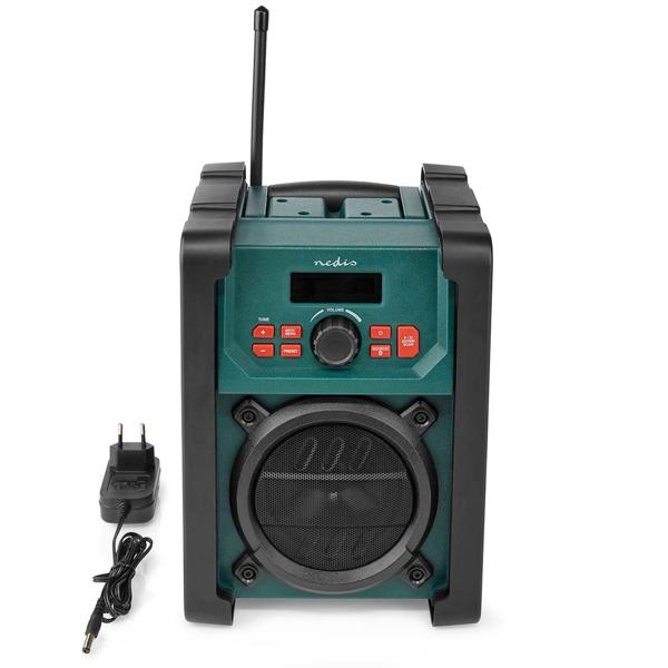 Robustes DAB+ Baustellenradio mit Bluetooth – IP65 wetterfest, 15W, Batterie oder Netzbetrieb, grün-schwarz, für Baustelle & Werkstatt