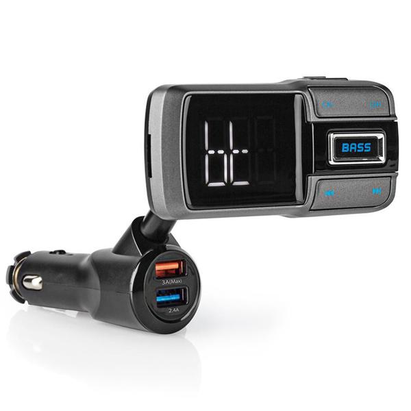 Audio Transmitter fürs Auto - Bluetooth 5.0 UKW-Sender für Playlists & Freisprechfunktion - 2 USB-Ladeanschlüsse (3.0A, 2.4A) - Flexibler Schwanenhals & LED-Display