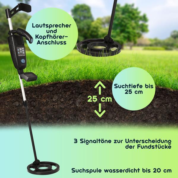 Profi Metalldetektor, digital, wasserdicht, LCD Display, Erkennung unterschiedlicher Metalle, Pinpointing-Funktion, Tiefensuche ohne Störung